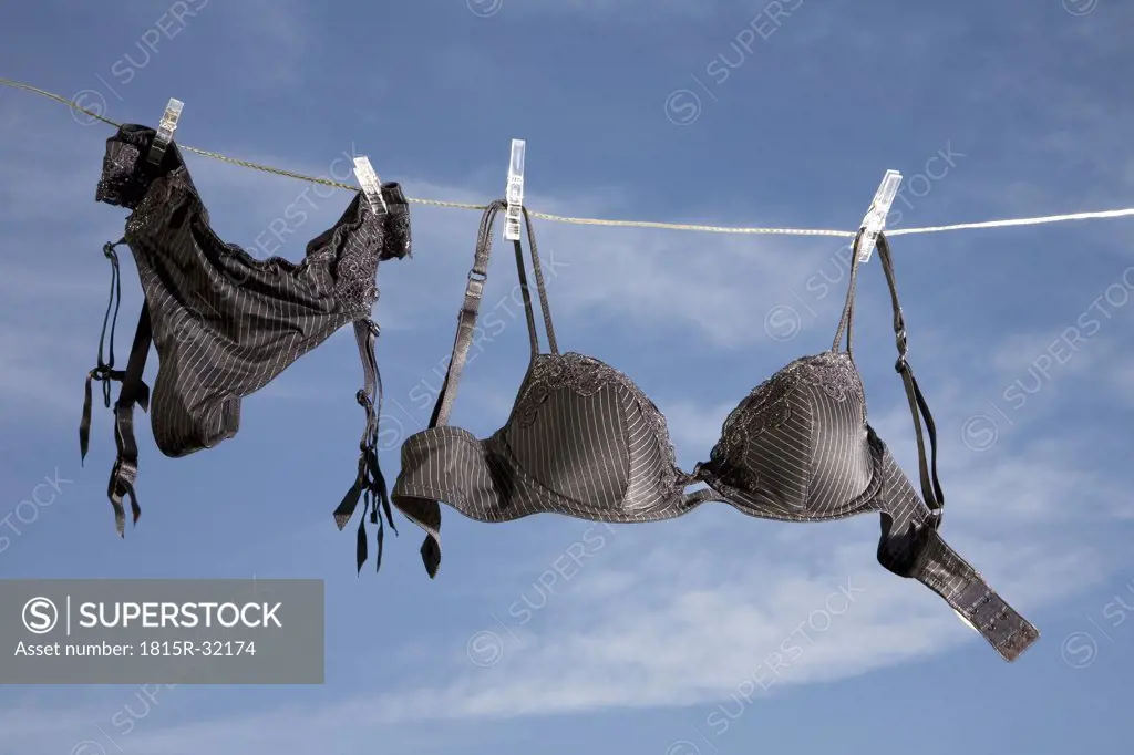 Black lingerie on clothesline