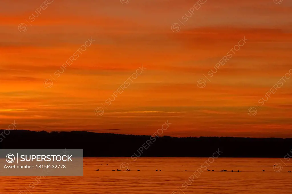 Germany, Lake Constace with afterglow