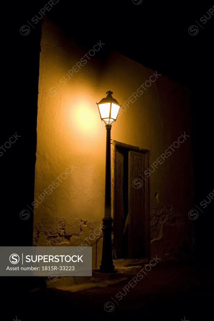 Spain, Lanzarote, lantern in front of building