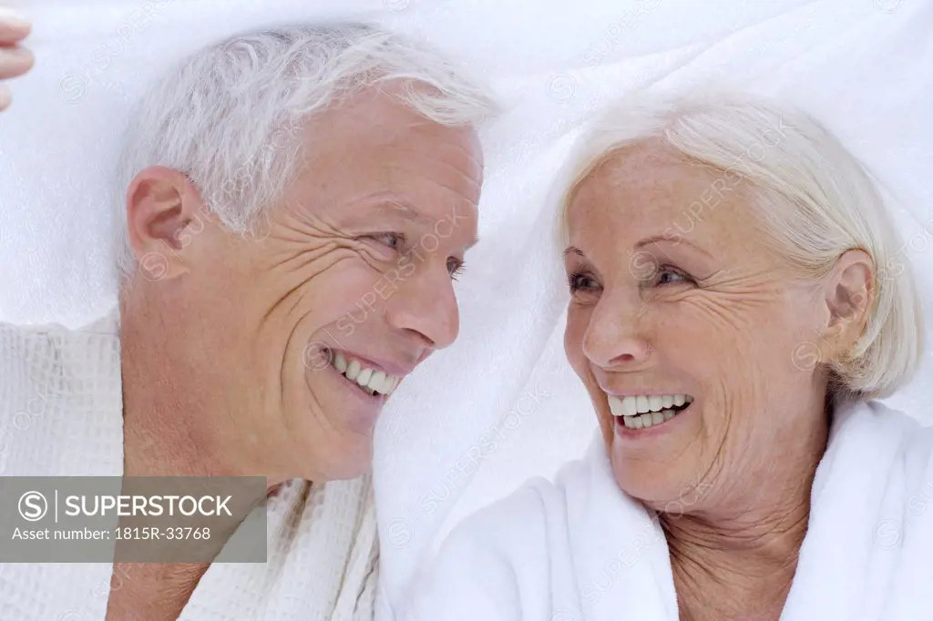 Germany, portrait of a senior couple in spa, close-up