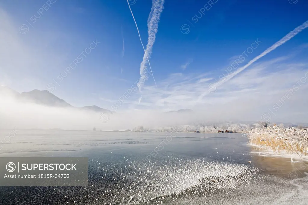 Germany, Bavaria, Lake in winter