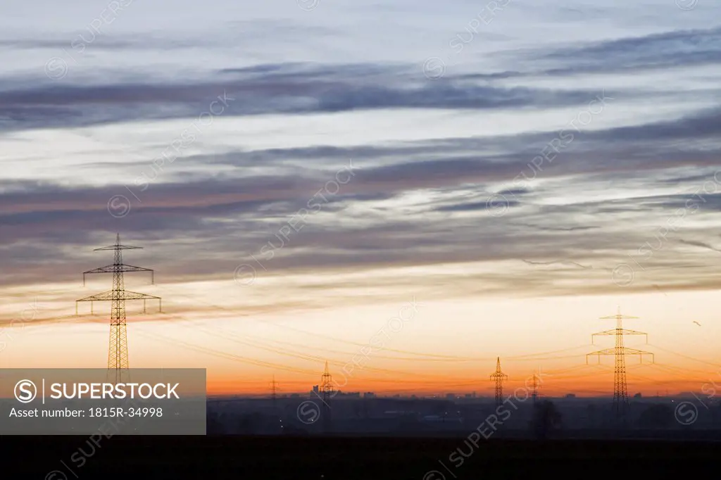 Germany, Bavaria, Munich, Pylons at sunset