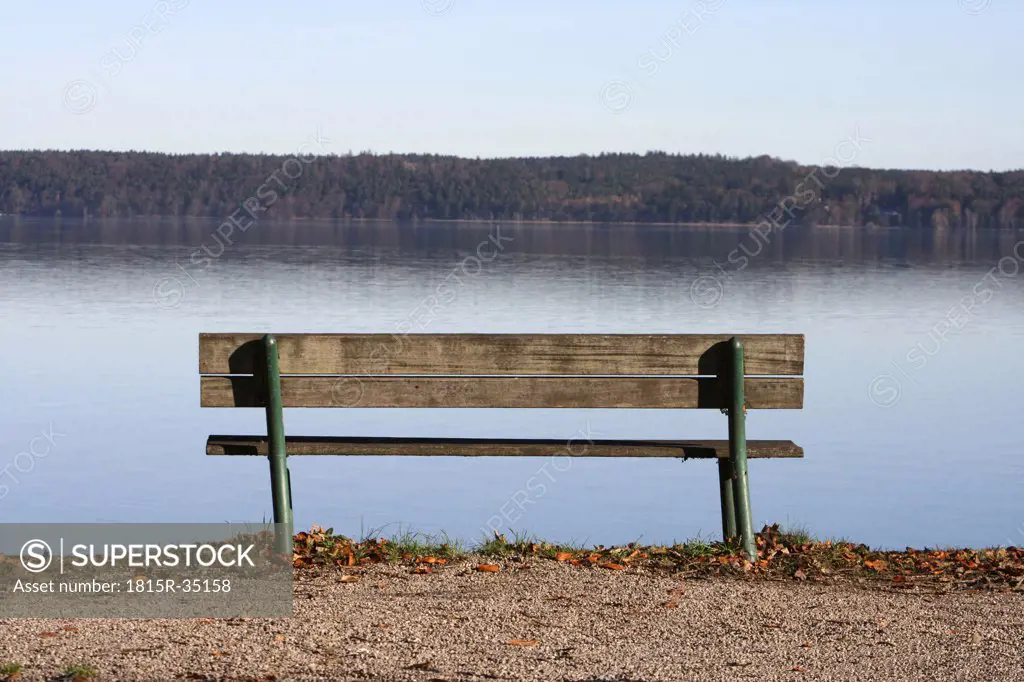 Germany, Bavaria, bench at Starnberger See