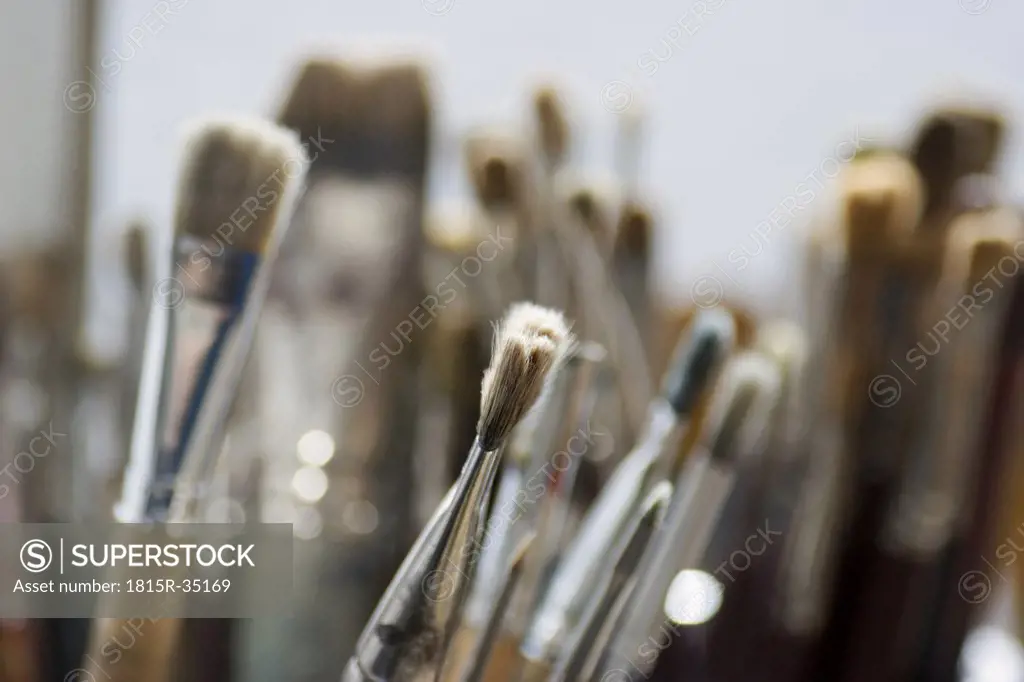 Various paint brushes, close-up