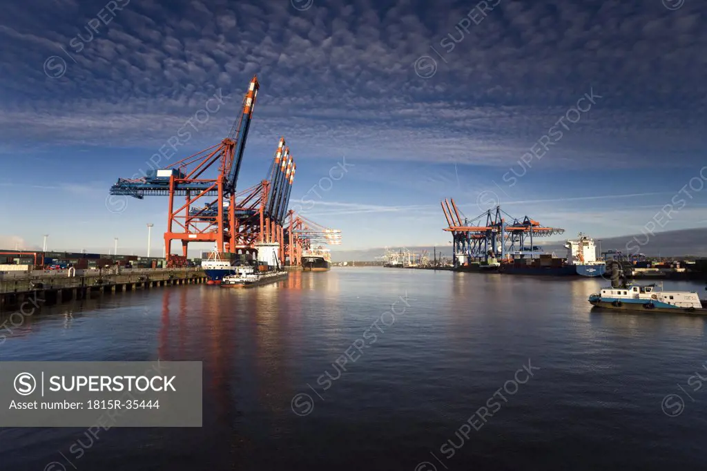 Germany, Hamburg, Waltershof, Container Terminal with ships