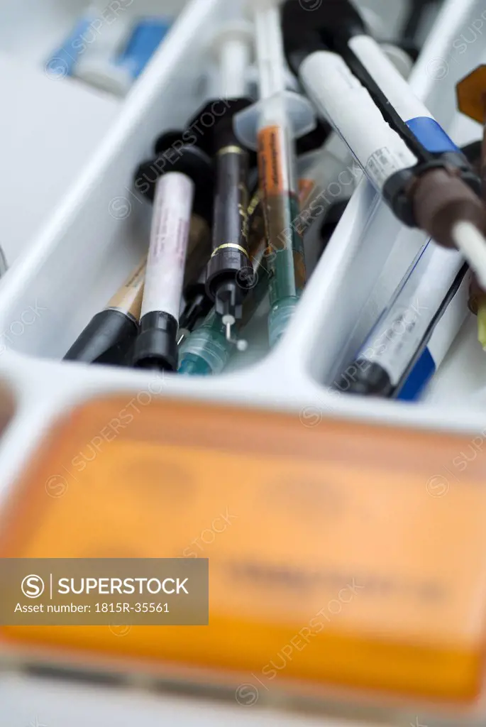 Medical practice, dental instruments in drawer