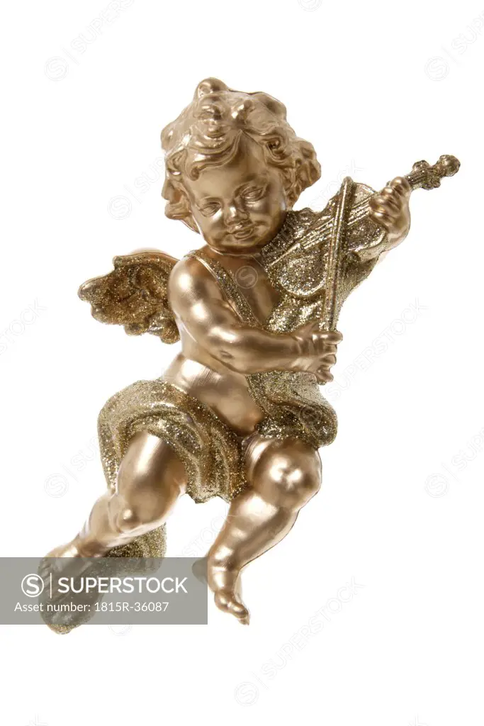 Golden putto playing violin, close up