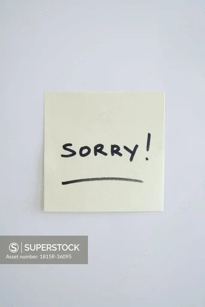 Adhesive note saying ""Sorry""