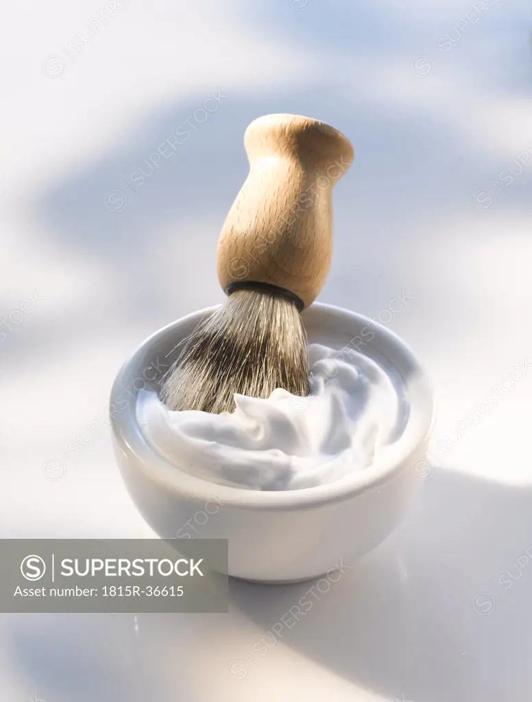 Shaving brush, shaving foam, close up