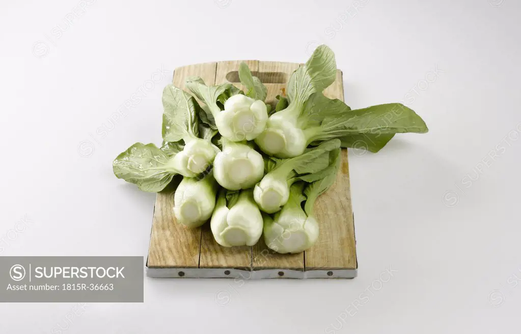 Bok choy, Chinese celery cabbage on chopping board