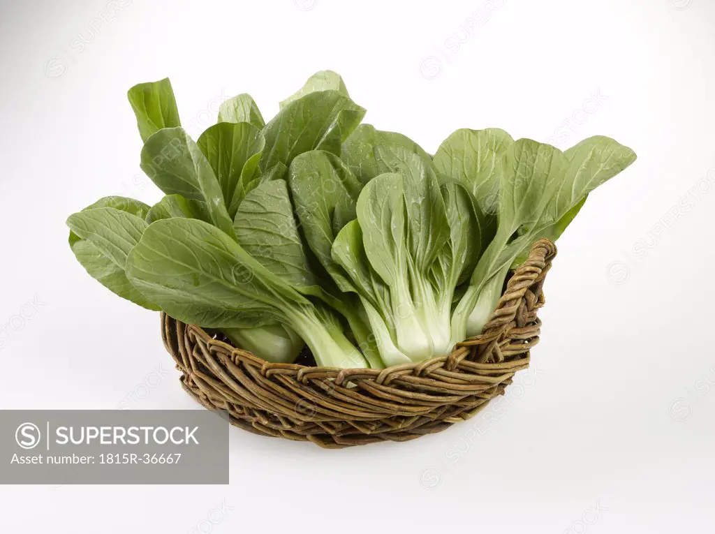 Bok choy, Chinese celery cabbage in basket, close-up