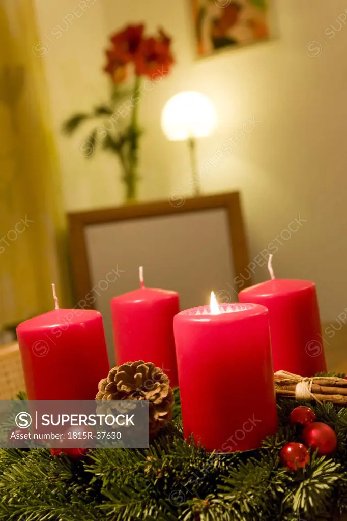 Advent wreath, lit candles