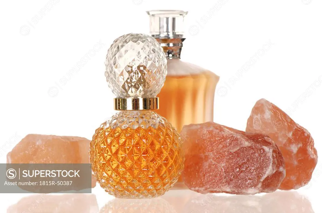 Small bottles with perfume and salt stones