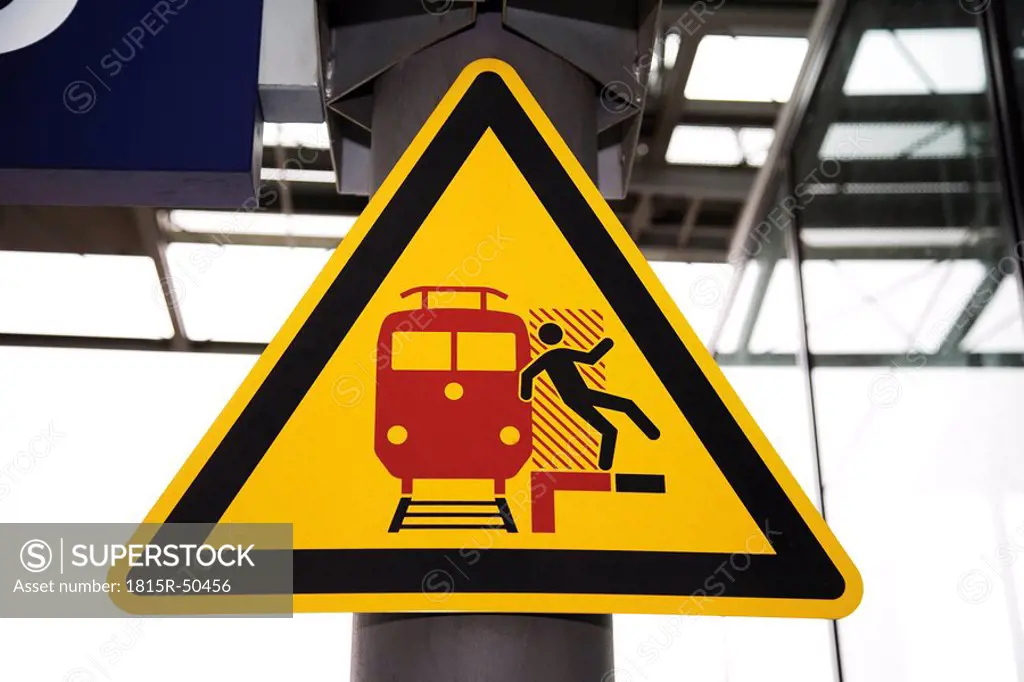 Warning sign at train station