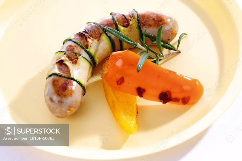 Grilled sausage and bell pepper
