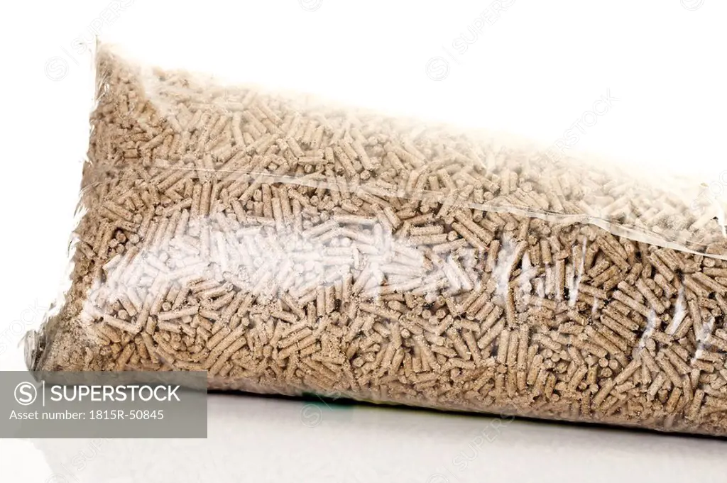 Wood pellets in plastic bag, close_up