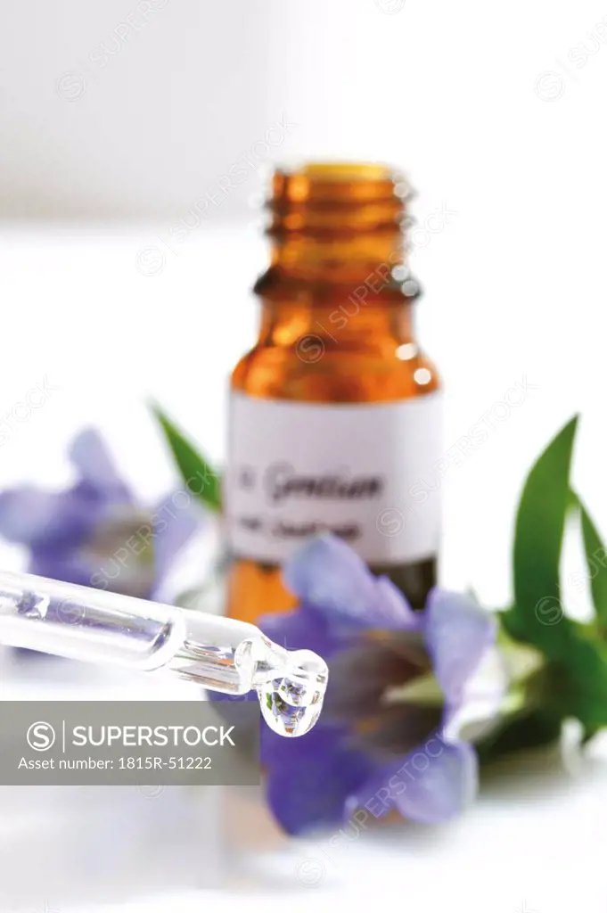 Bottle with Bach Flower Stock Remedy, Gentian Gentiana