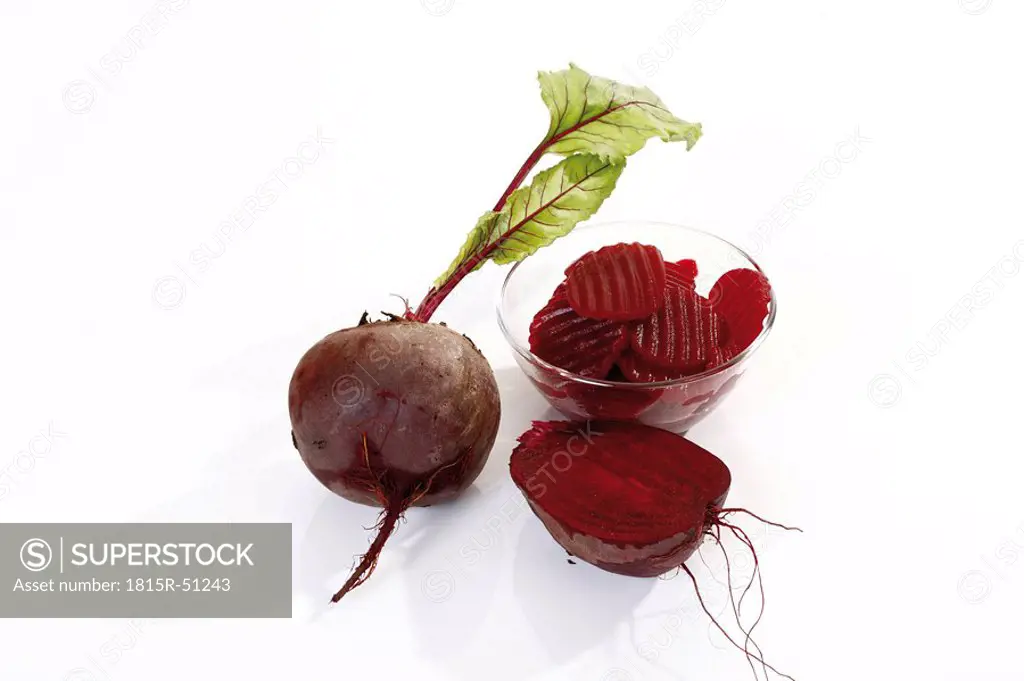 Sliced beetroot in bowl, elevated view