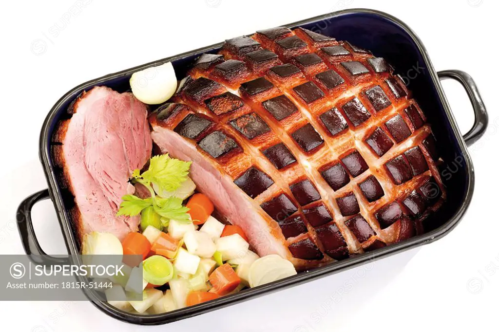 Roast Pork with Crackling in roasting tin