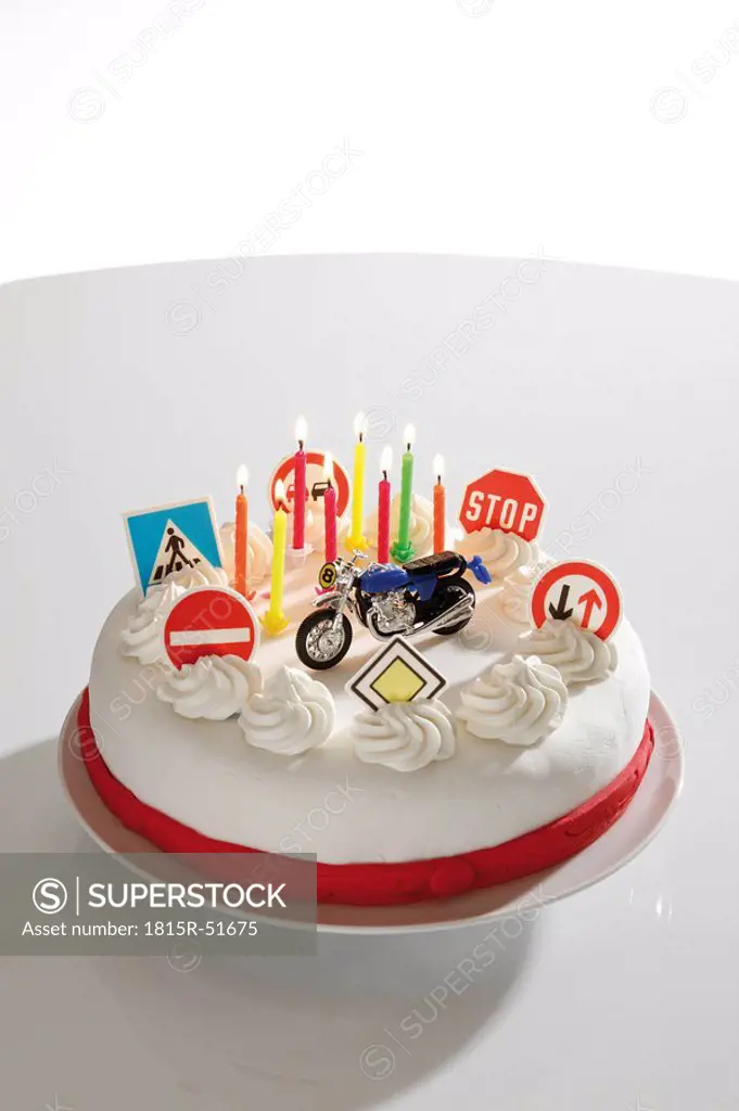 Cake with traffic signs, elevated view