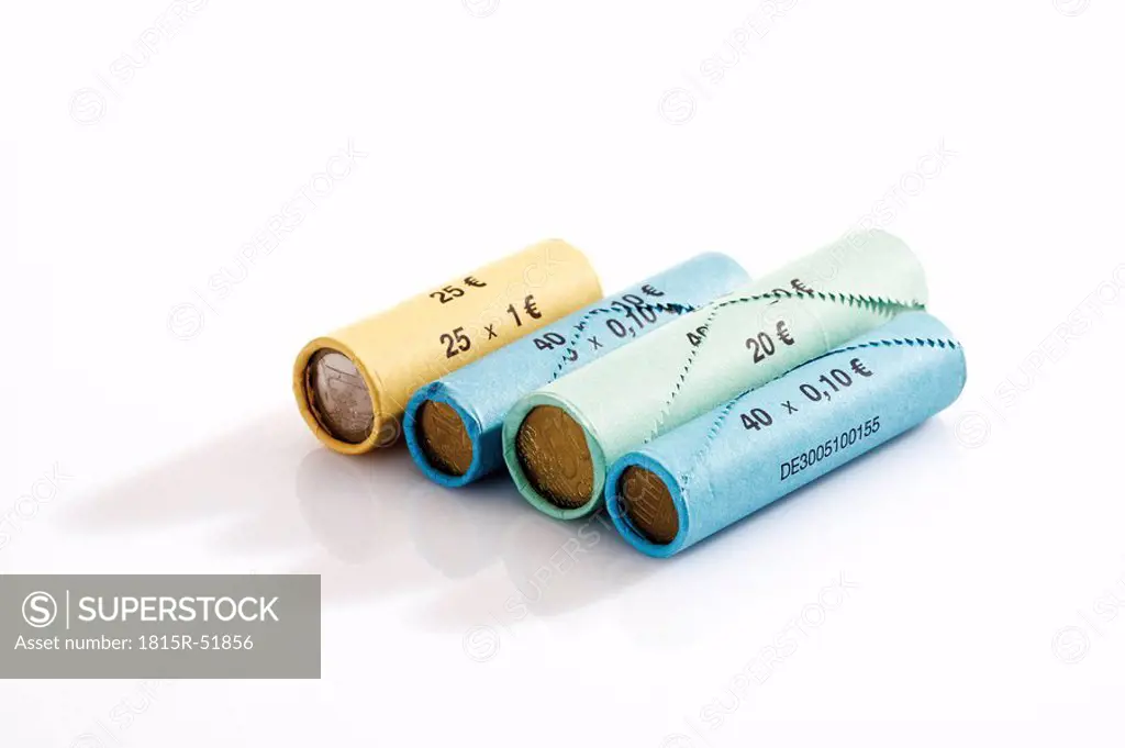 Rolls of assorted Euro coins