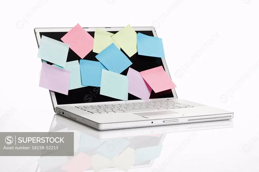 Adhesive labels on notebook