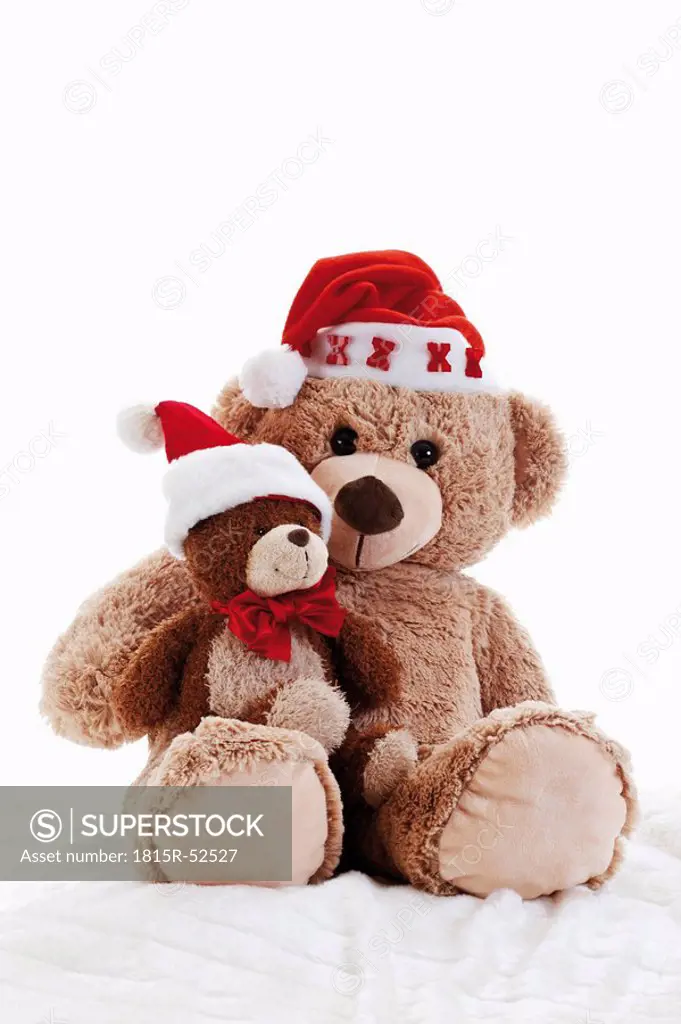 Teddy bears wearing christmas caps
