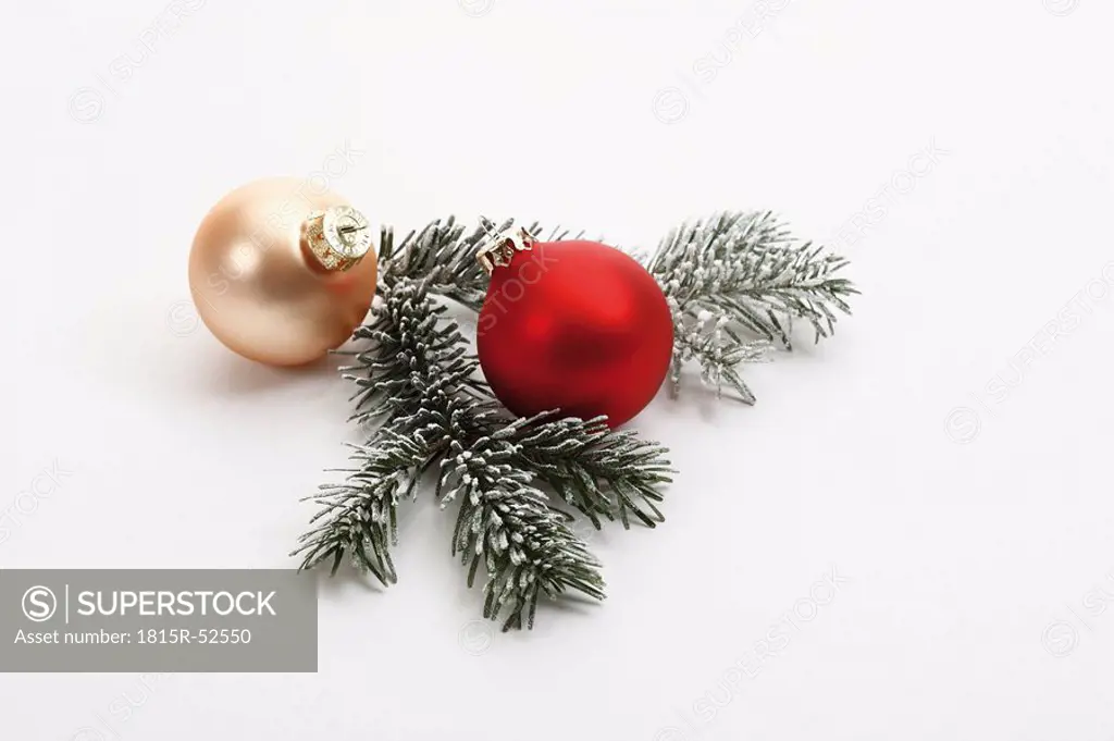 Christmas decoration, Christmas baubles and fir twig