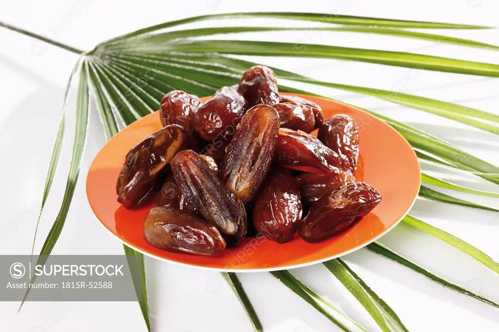 Dried Dates on plate, elevated view