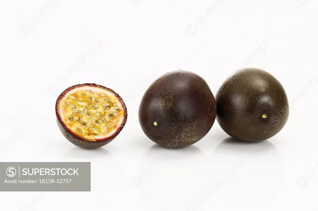 Ripe passion fruits cut into two halves