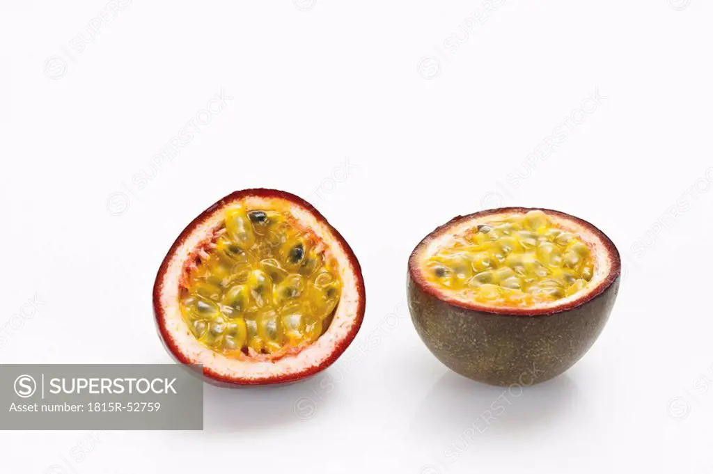 Ripe passion fruits cut into two halves