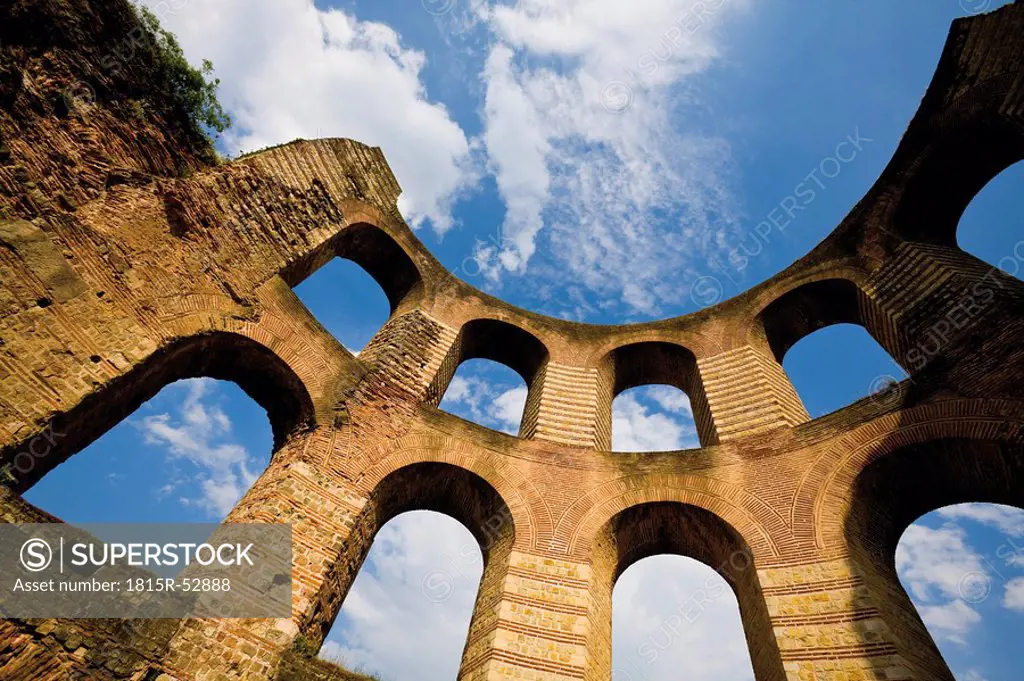 Germany, Rhineland_Palatinate, Trier, Ruins of an imperial thermal bath, low angle view