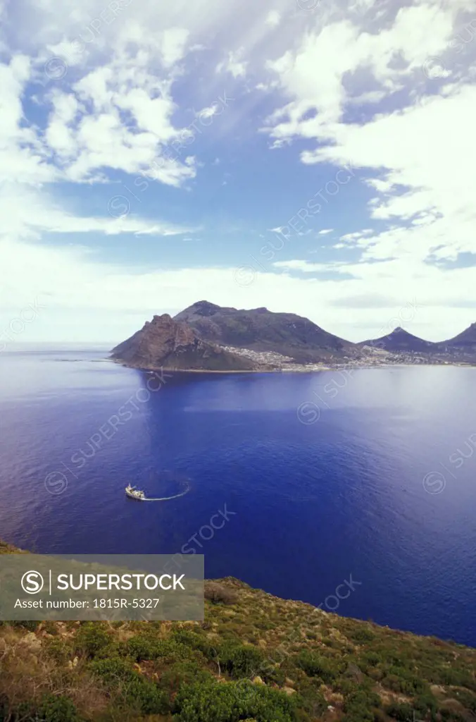 Hout Bay, today still fishing industry for Crayfish, view from Chapmans Peak Drive, Western Cape, Capetown, South Africa