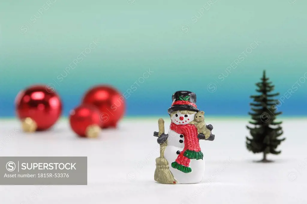 Christmas decoration, Snowman, christmas tree and christmas baubles