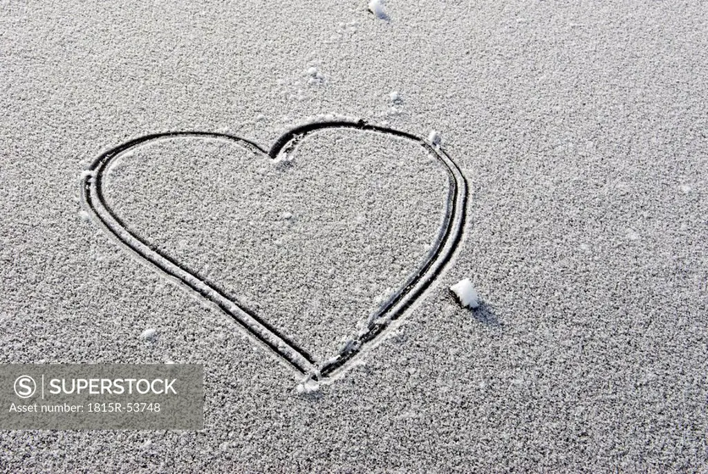 A Heart drawn into snow, elevated view