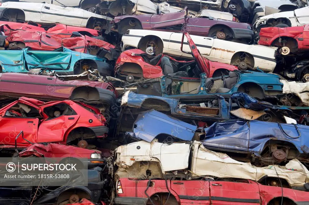 Germany, Baden W¸rttemberg, Stuttgart, Pile of cars in scrap yard, full frame