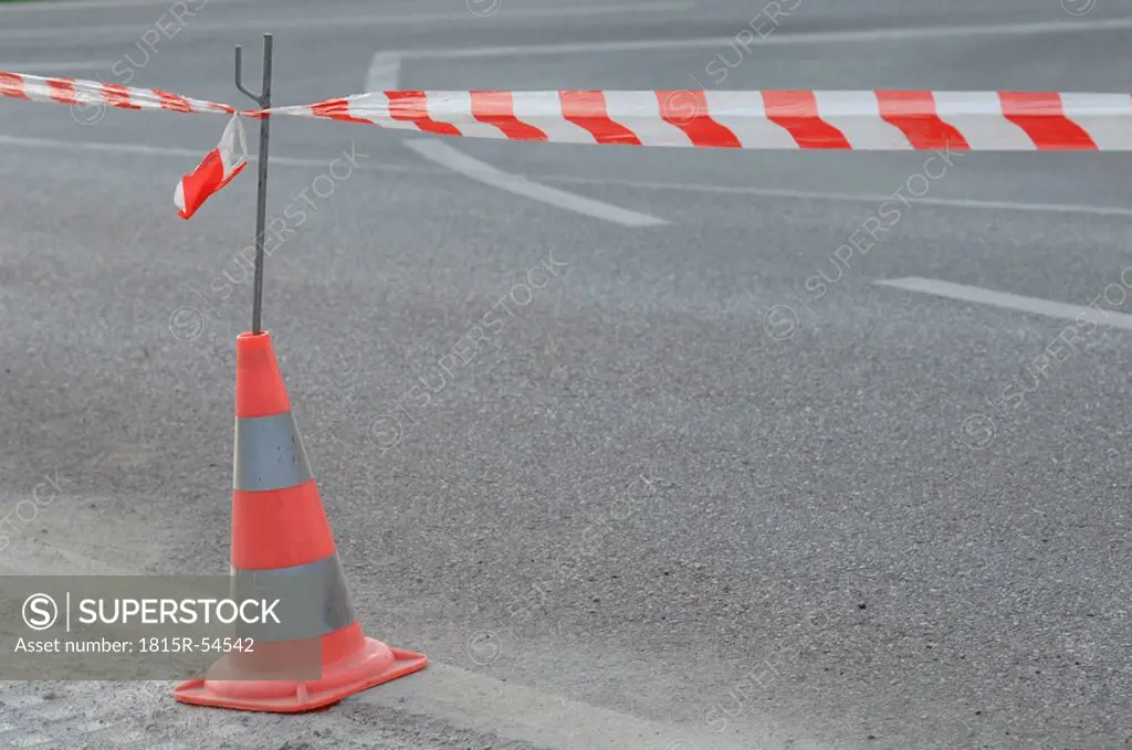 Germany, Traffic warning cone on a street