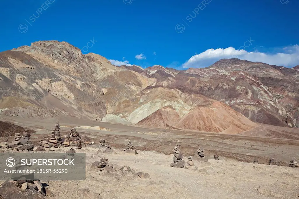 USA, California, Death Valley, Stone pyramids in landscape