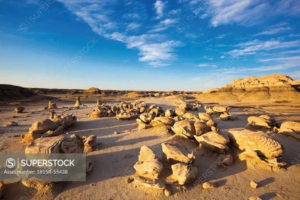 USA, New Mexico, Bisti Wilderness Area, Cracked Egg Factory