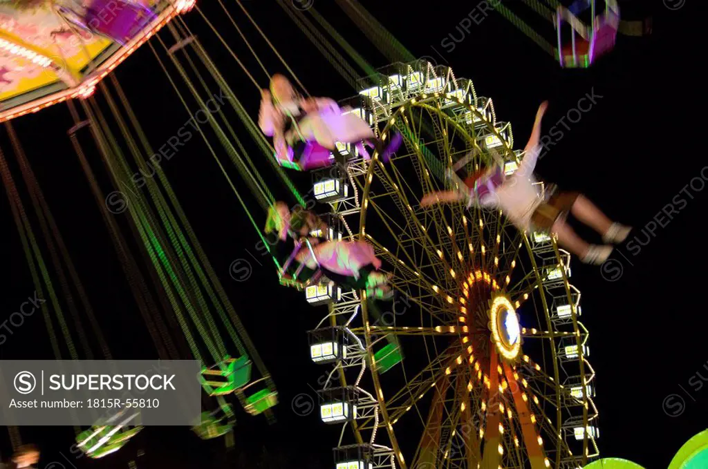 Germany, Bavaria, Munich, Oktoberfest, Ferris wheel at night