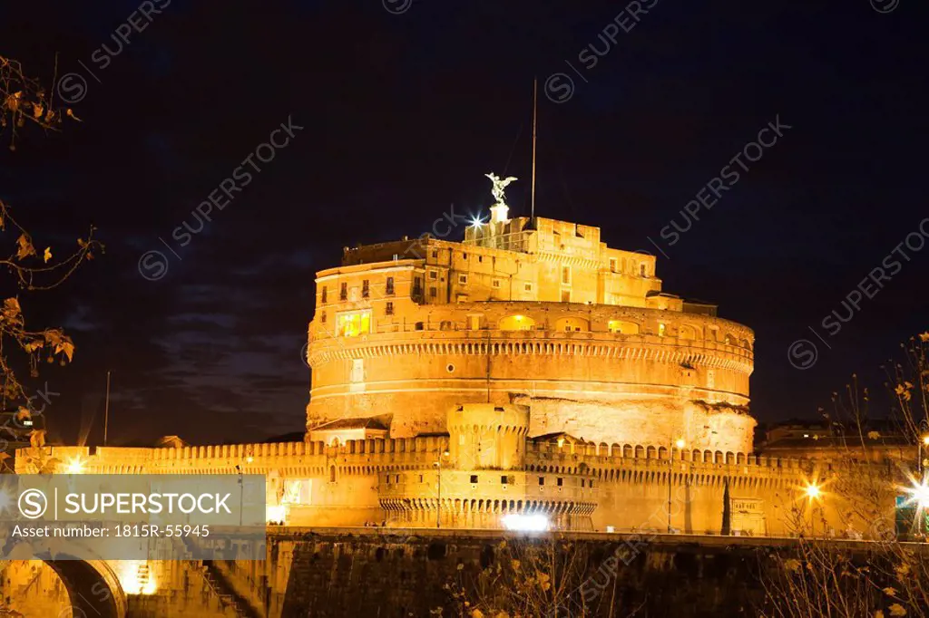 Italy, Rome, St. Angel Castle at night