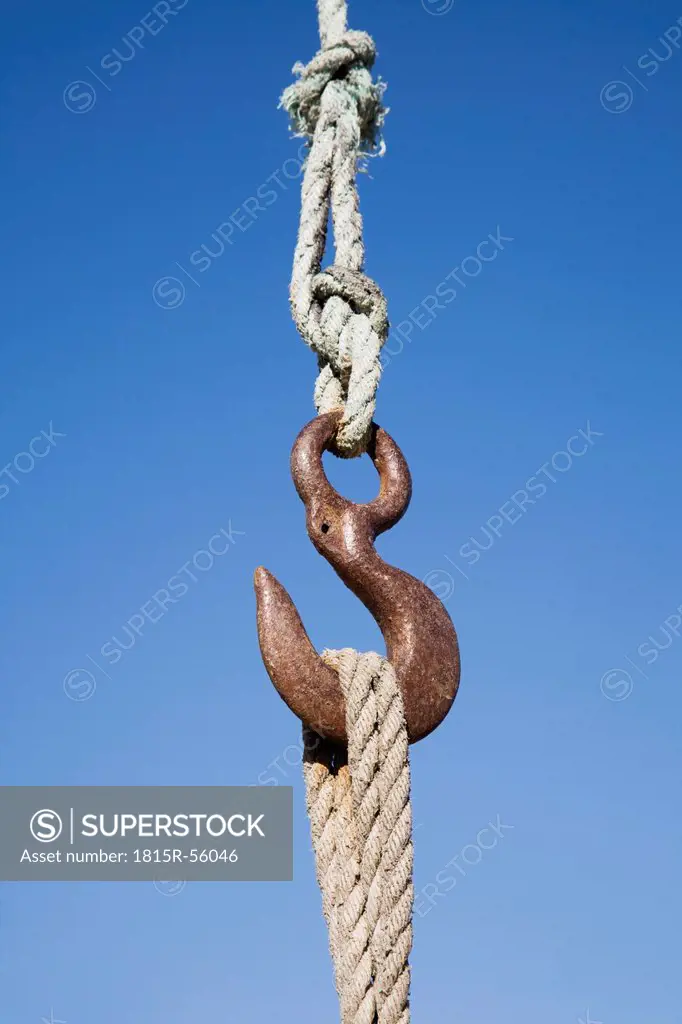 Germany, Steel Hook with ropes, close_up
