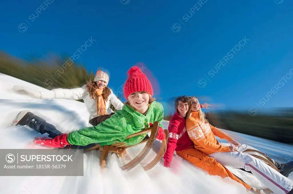 Austria, Salzburger Land, Altenmarkt, Family sledding