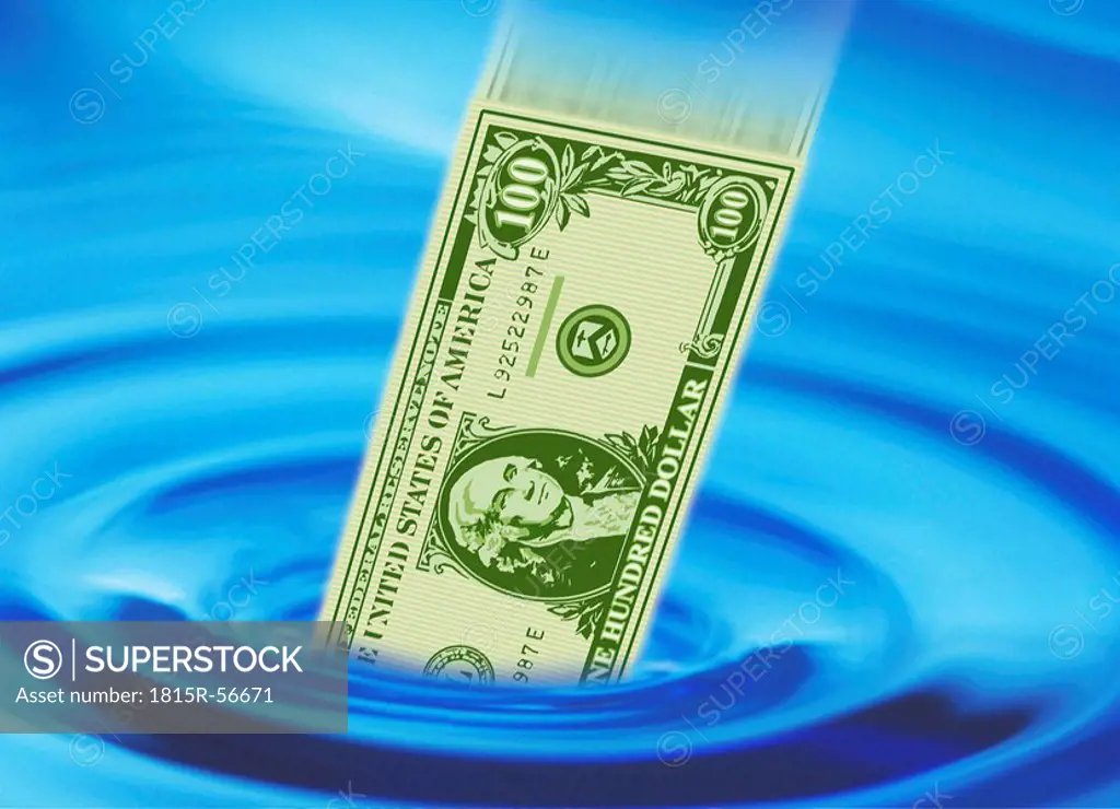 American bank note falling into water