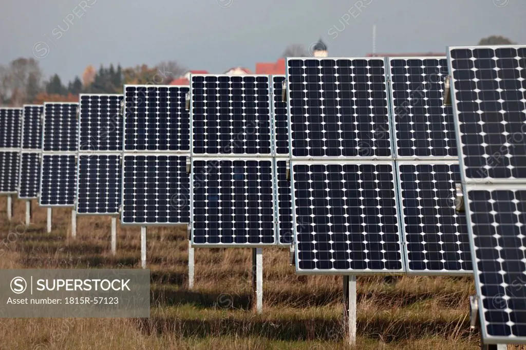 Germany, Bavaria, Landsberg, Solar cells on solar plant
