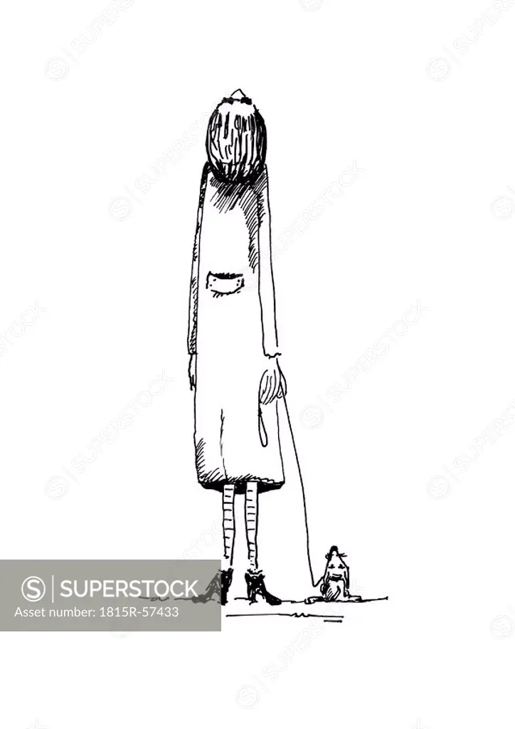 Illustration, Woman and dog looking into sky, rear view