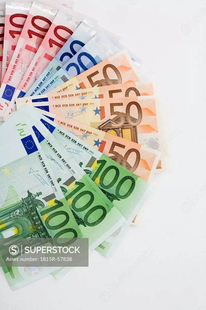 Euro notes fanned out, close up