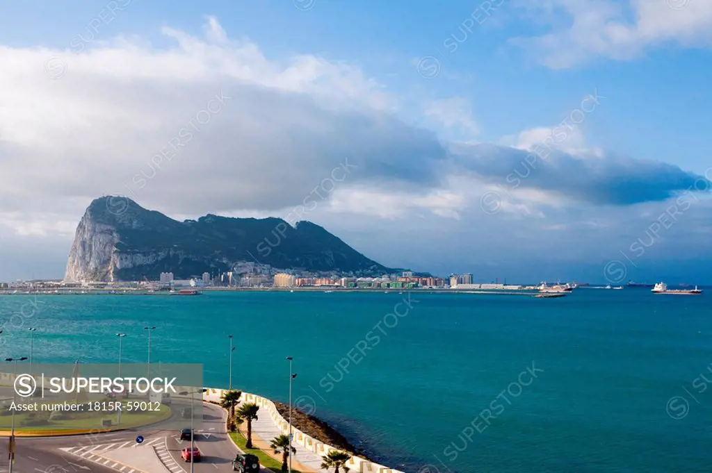 Spain, Andalusia, Rock of Gibraltar seen from La Linea