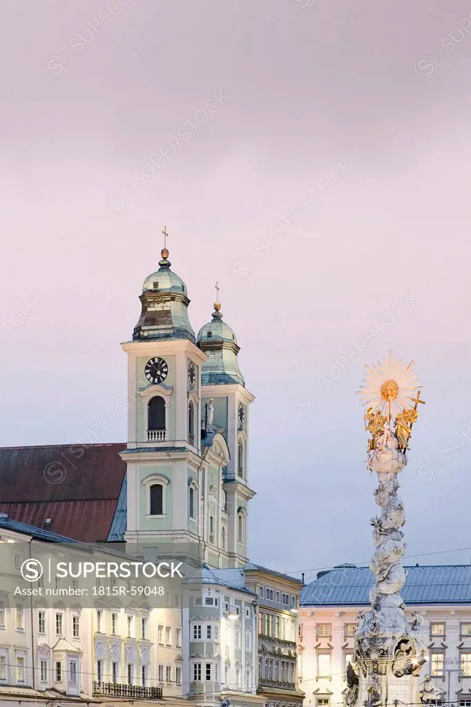 Austria, Linz, Old Cathedral with Trinity Column