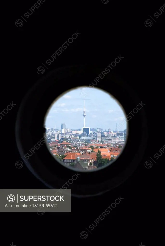 Germany, Berlin, Television Tower seen through porthole